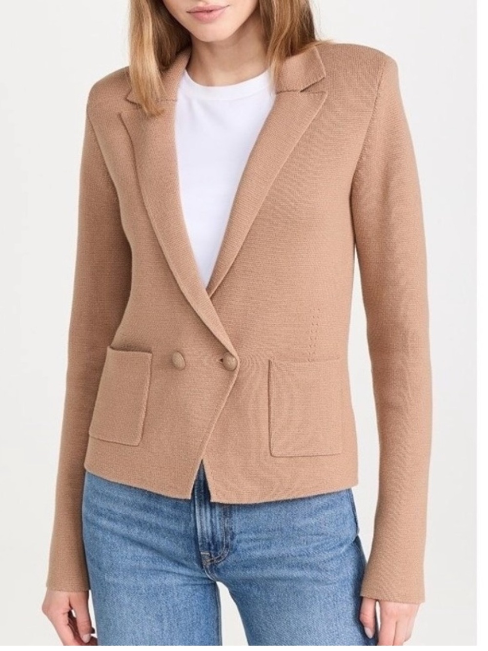 L'AGENCE Tan Sofia Knit Double-Button Cardigan Blazer NWT